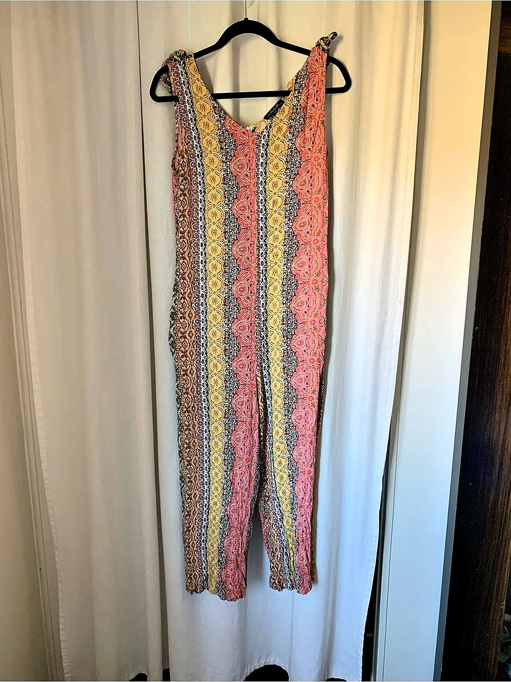 Charlie B Printed Wide Leg Jumpsuit in Pink & Yellow Large